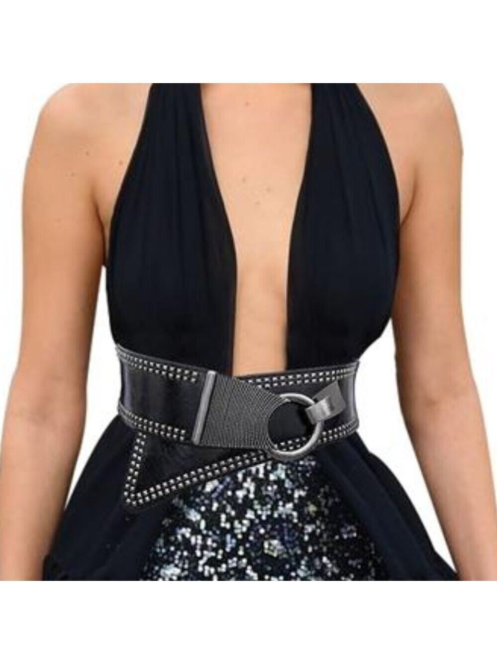 Trendy Wide Waist Belt Elastic Stretch Cinch Interlock Buckle Black One Size